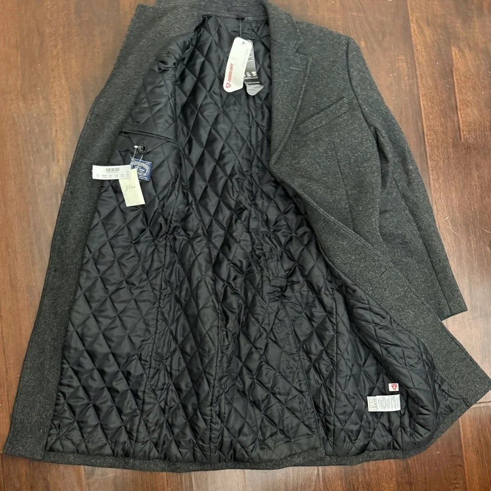 NWT J. Crew Charcoal Wool Topcoat, Overcoat With Quilted Lining Size 36R